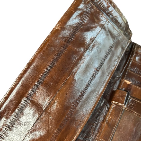 Eel Skin Chocolate Brown Wallet - Vintage - Picture 9 of 9